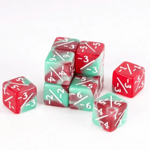 Frost & Fire counter dice, -1/-1 dice